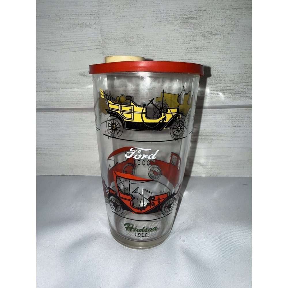 Vintage Hazel Atlas Glass Cocktail Shaker w Lid MCM Antique Car Design